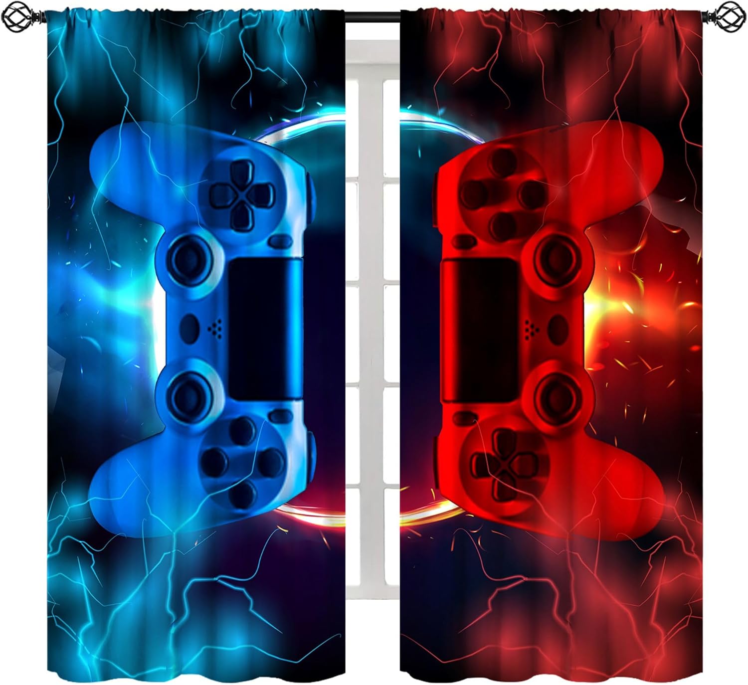 Gaming Console Youtube - ستائر ألعاب بتصميم أزرق وأحمر على