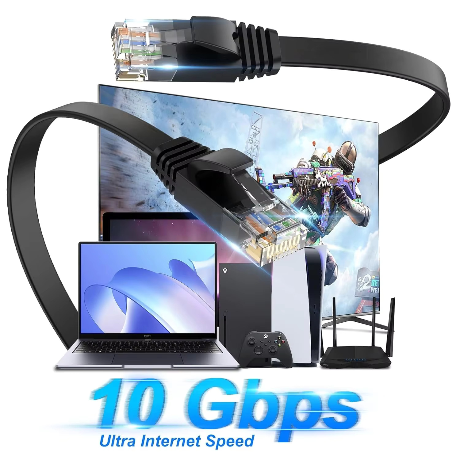 كابل مسطح إيثرنت Cat 6، خارجي  - مراجعة Lan Cable Gaming وسعره